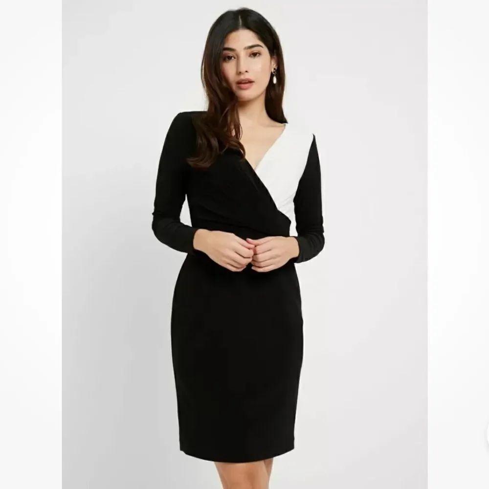 Lauren Ralph Lauren Alexie Long Sleeve Sheath Dress Size 14 Black and Gray